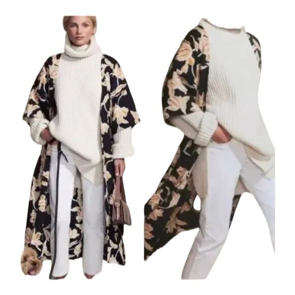 Anthropologie Maison Du Soir Romantic Boho Kimono Robe Floral Black L/XL Spring - Picture 2 of 8